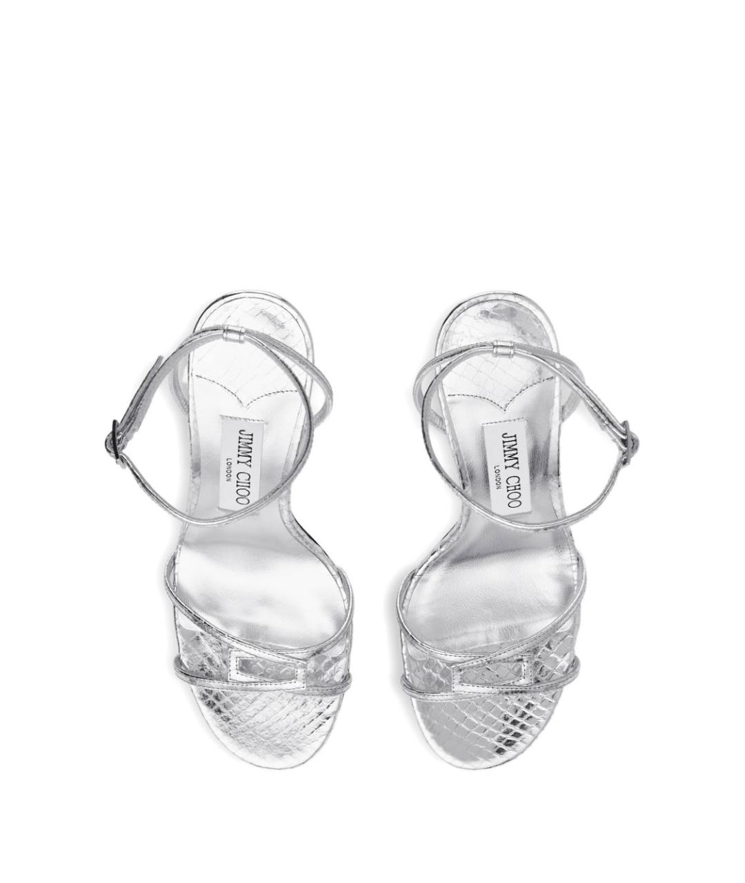 JIMMY CHOO Серебряные кожаные босоножки, фото 4