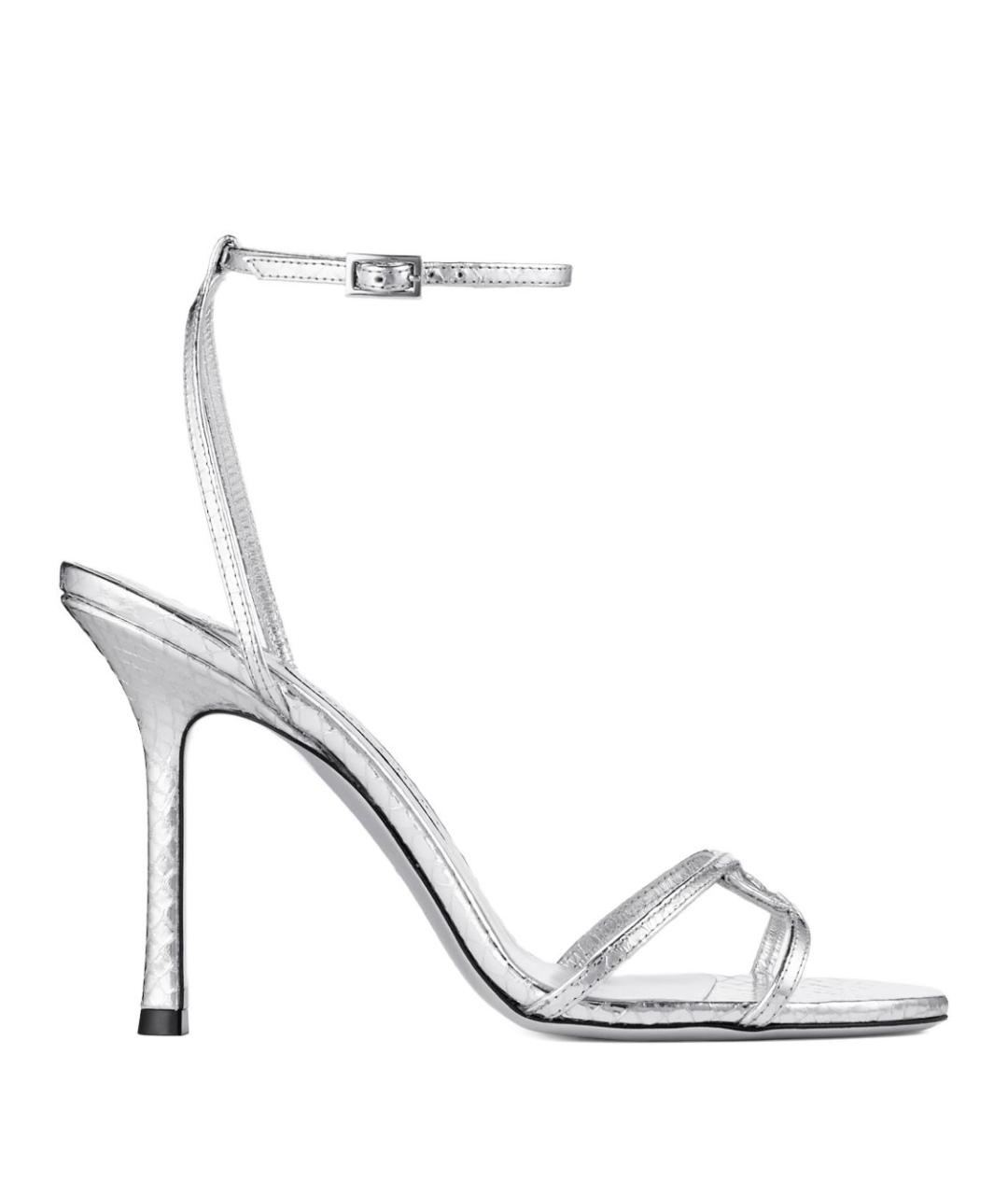 JIMMY CHOO Серебряные кожаные босоножки, фото 1