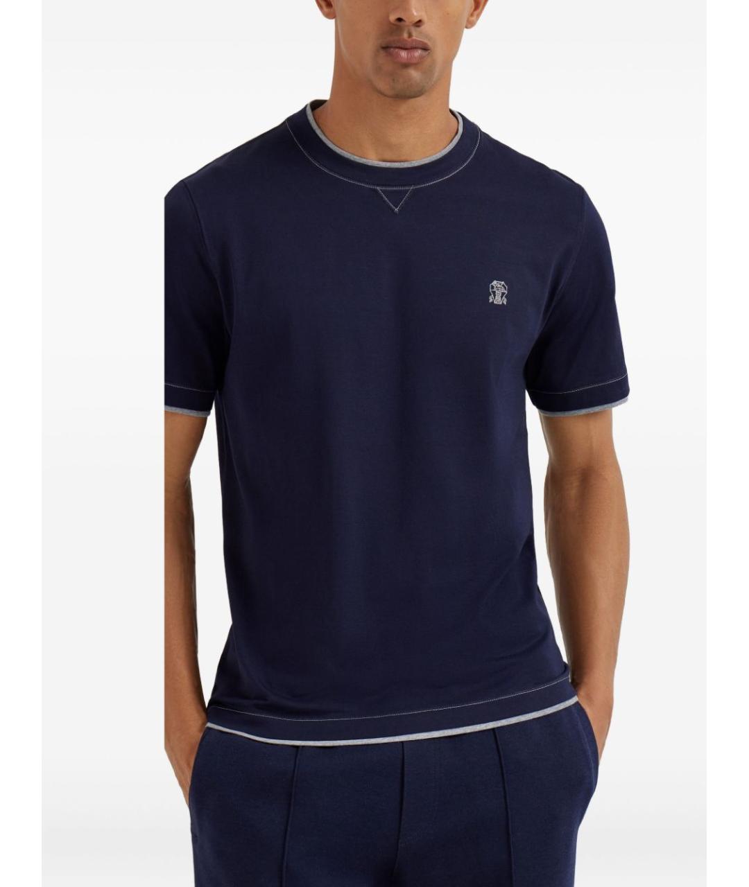 BRUNELLO CUCINELLI Синяя хлопковая футболка, фото 2