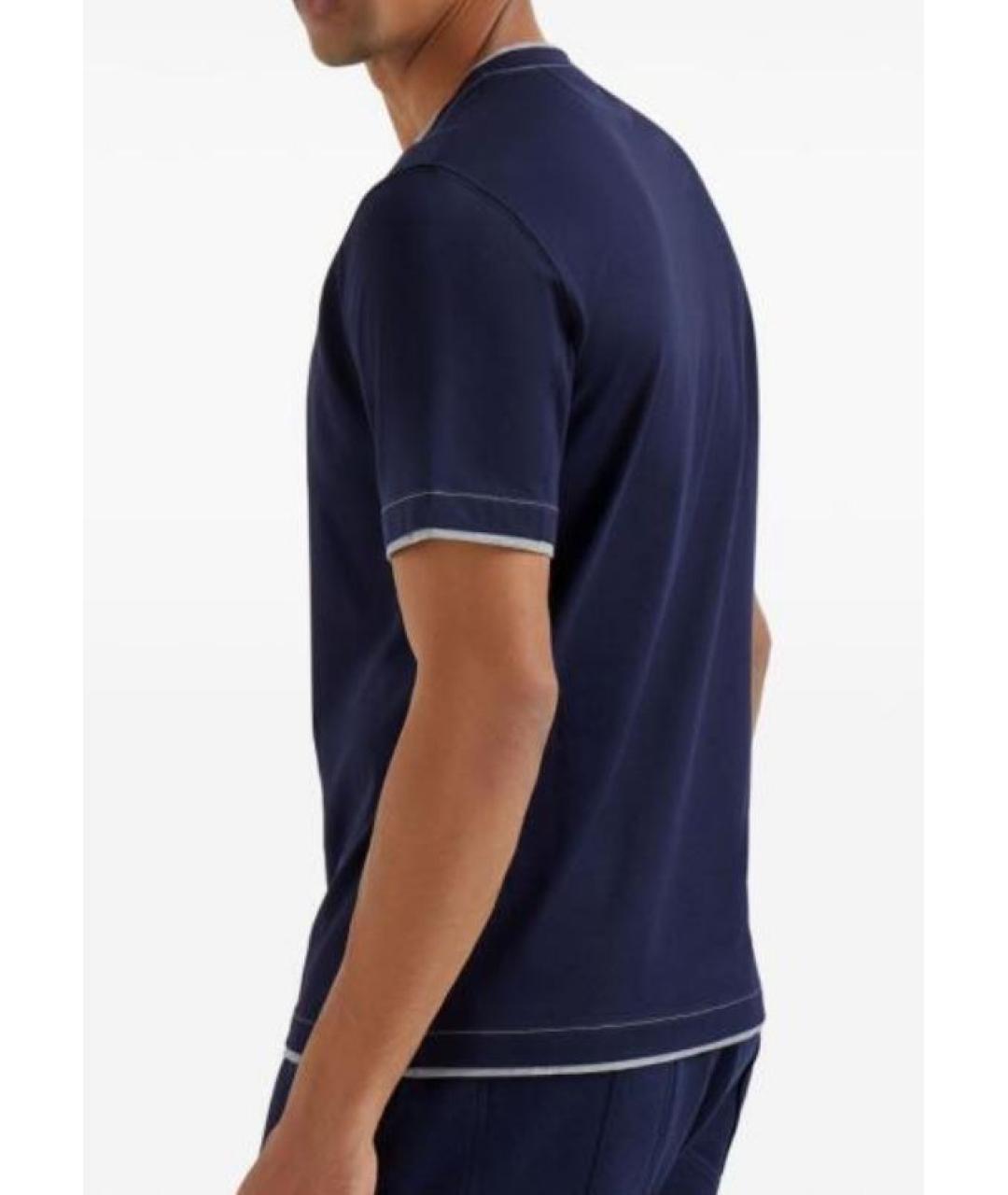 BRUNELLO CUCINELLI Синяя хлопковая футболка, фото 3