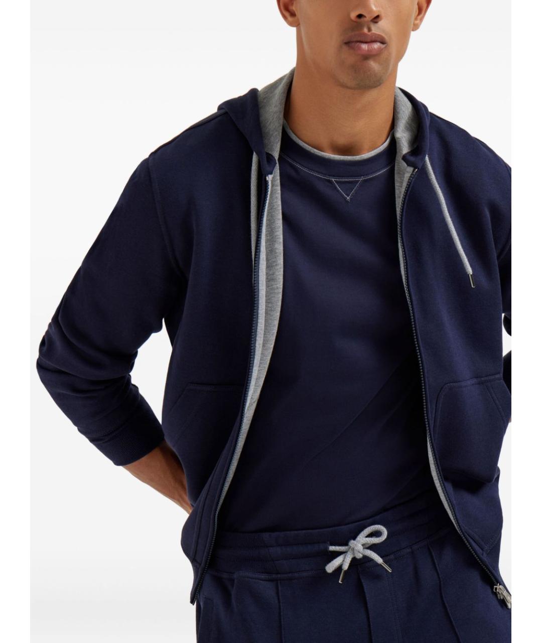 BRUNELLO CUCINELLI Синяя хлопковая футболка, фото 6