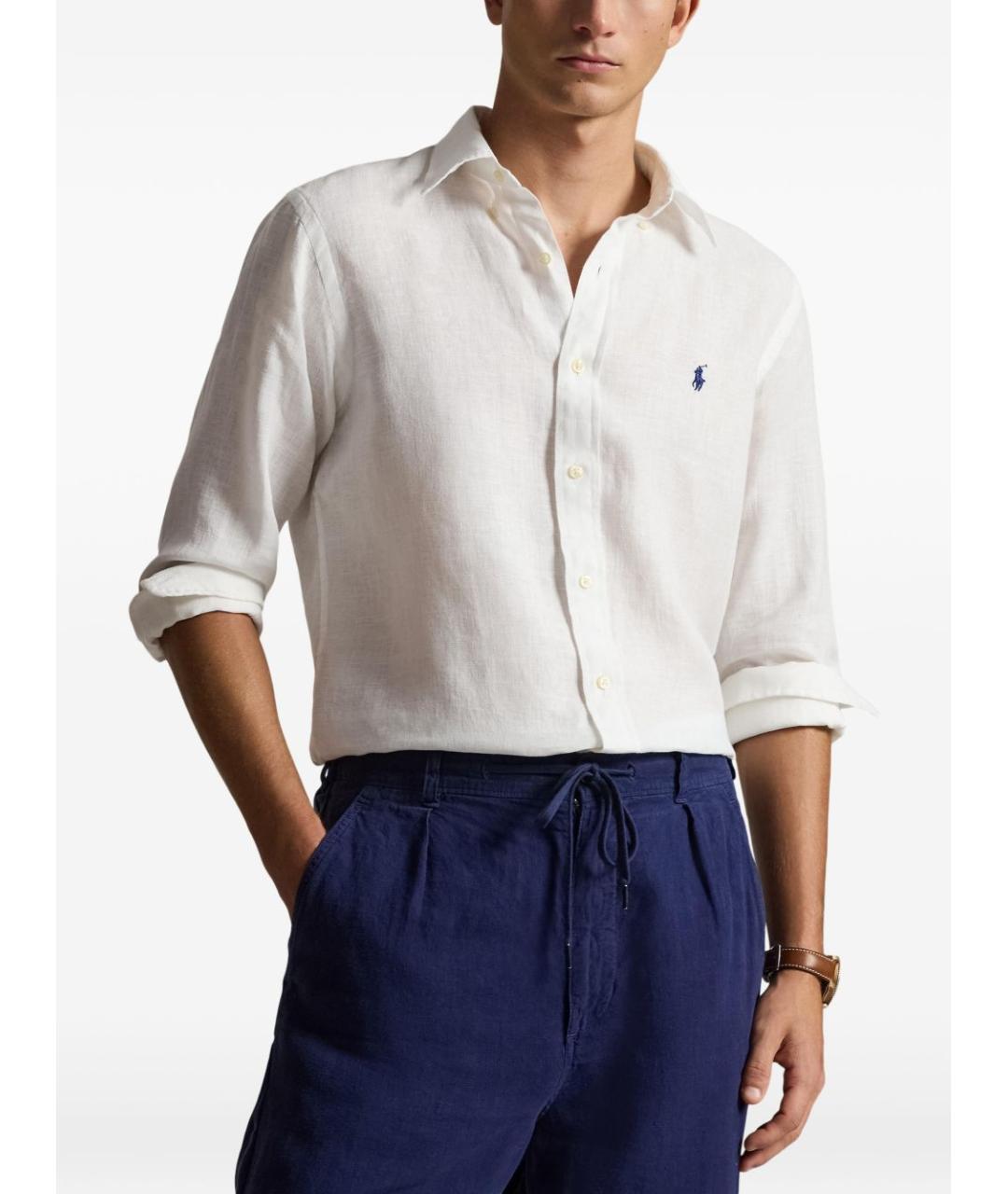 RALPH LAUREN Белая льняная классическая рубашка, фото 2