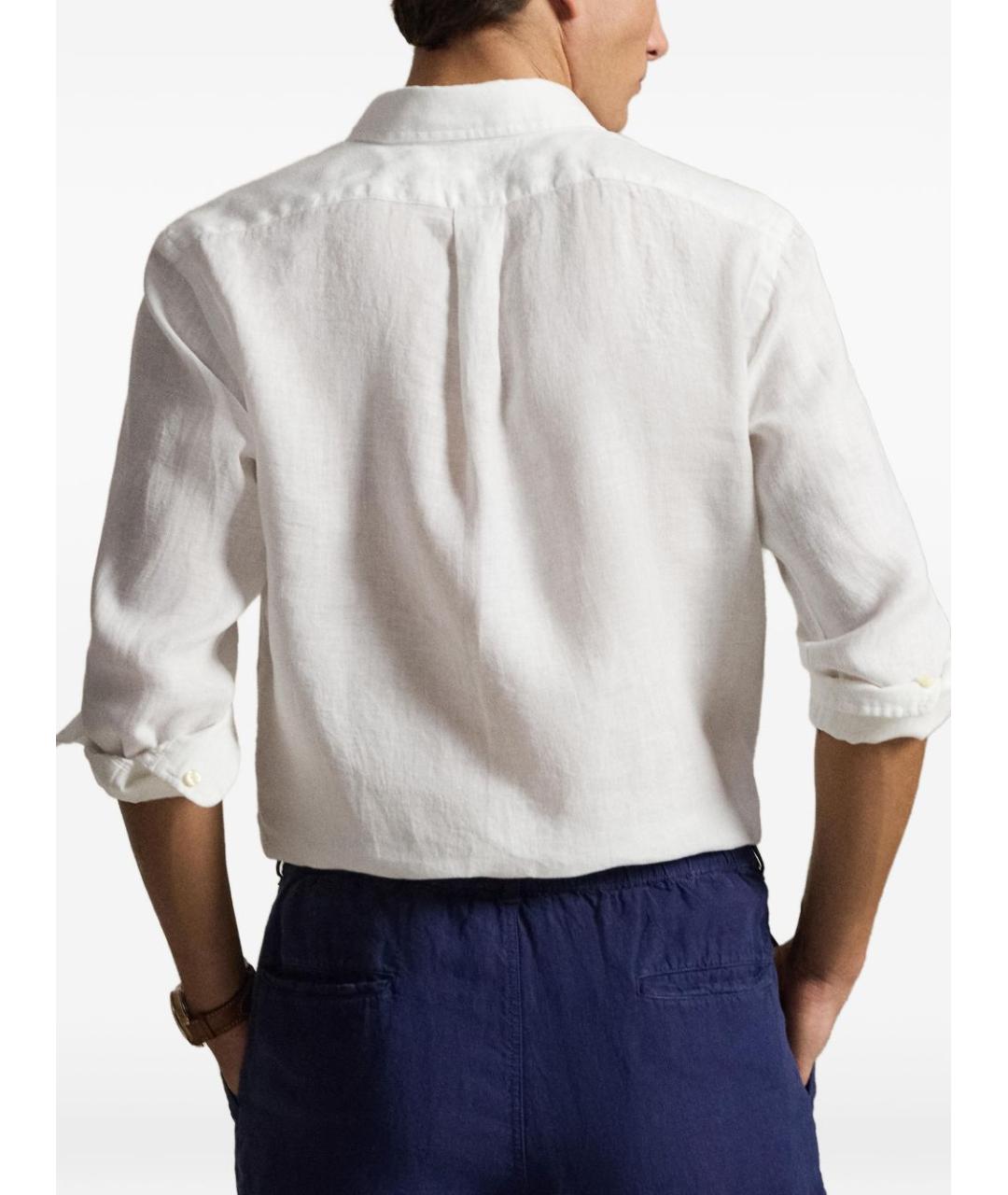 RALPH LAUREN Белая льняная классическая рубашка, фото 4