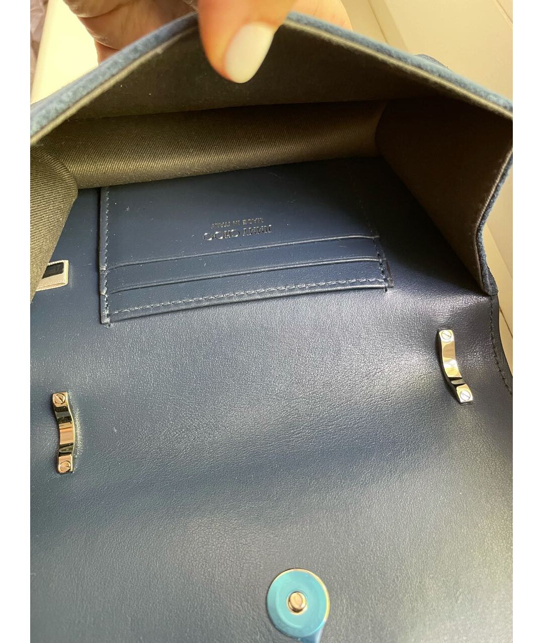 JIMMY CHOO Темно-синяя замшевая сумка тоут, фото 5
