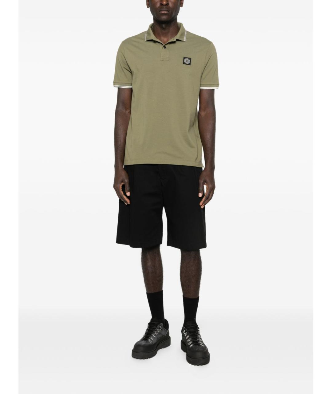 STONE ISLAND Хаки хлопковое поло с коротким рукавом, фото 3
