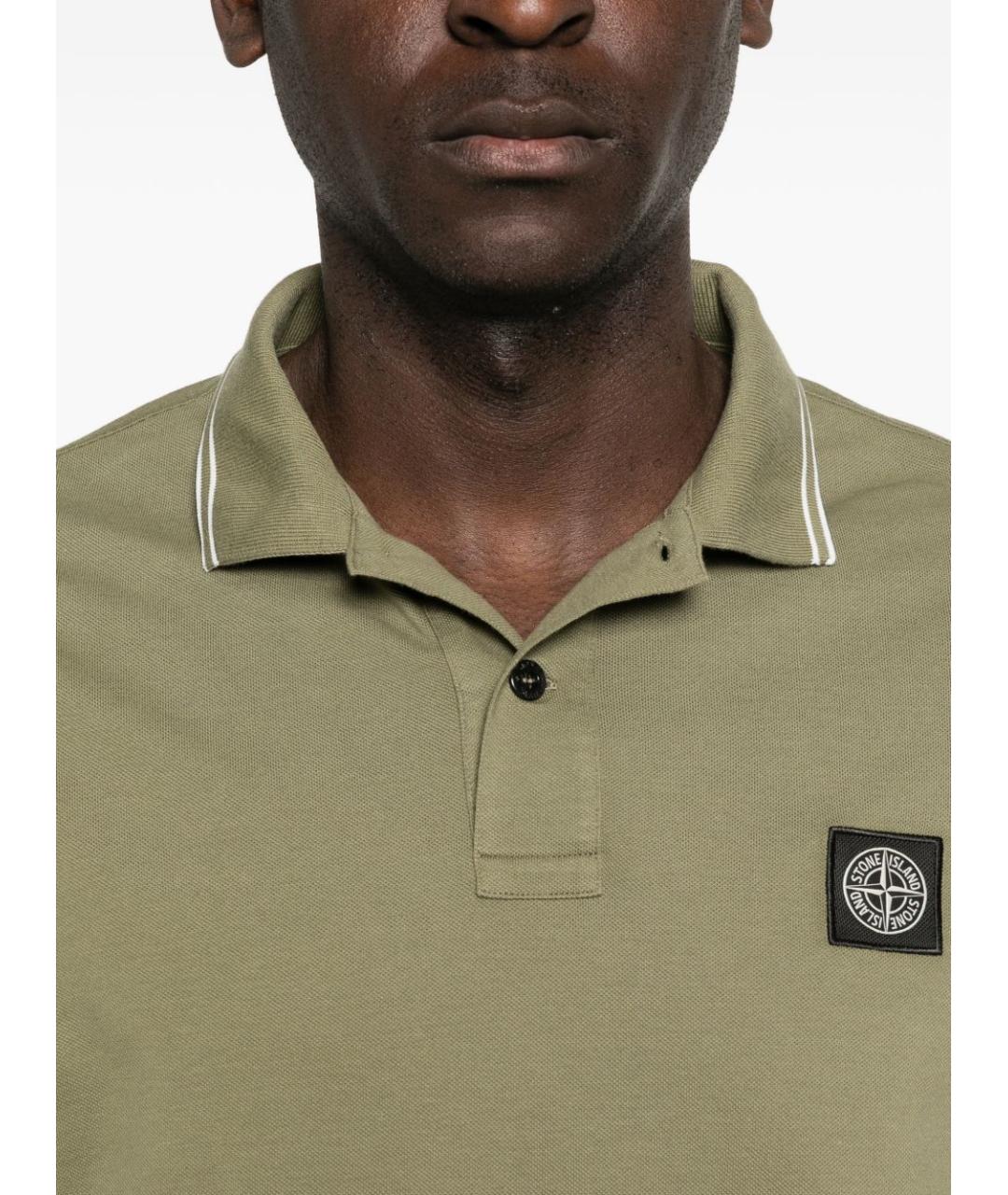STONE ISLAND Хаки хлопковое поло с коротким рукавом, фото 2