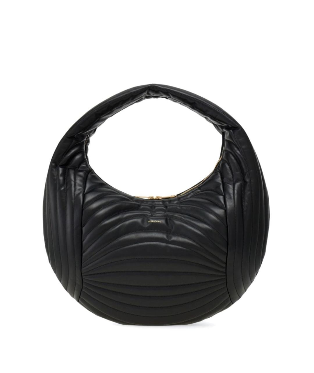 FERRAGAMO Черная кожаная сумка с короткими ручками, фото 1