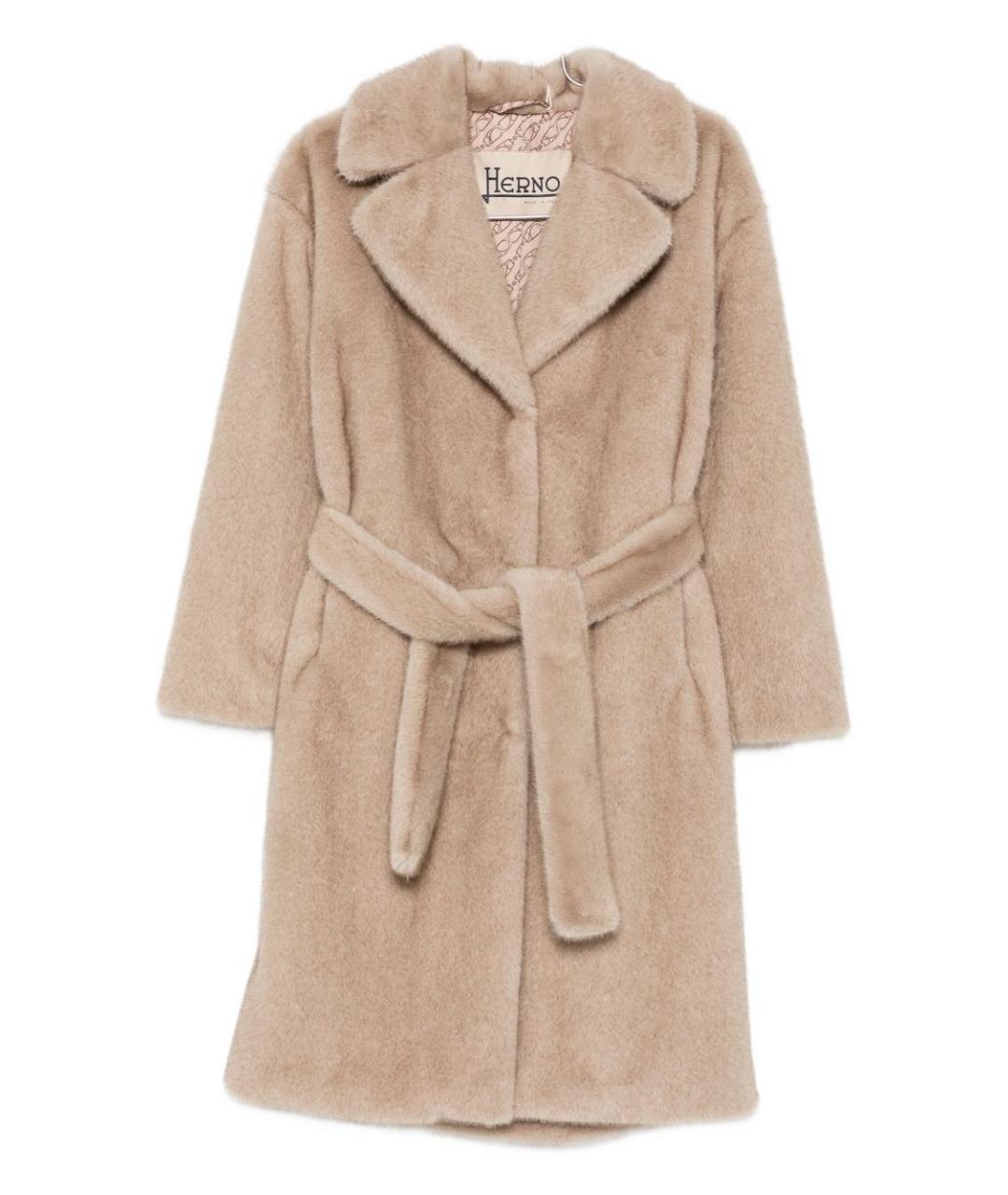 HERNO Бежевая полиэстеровая шуба, фото 1