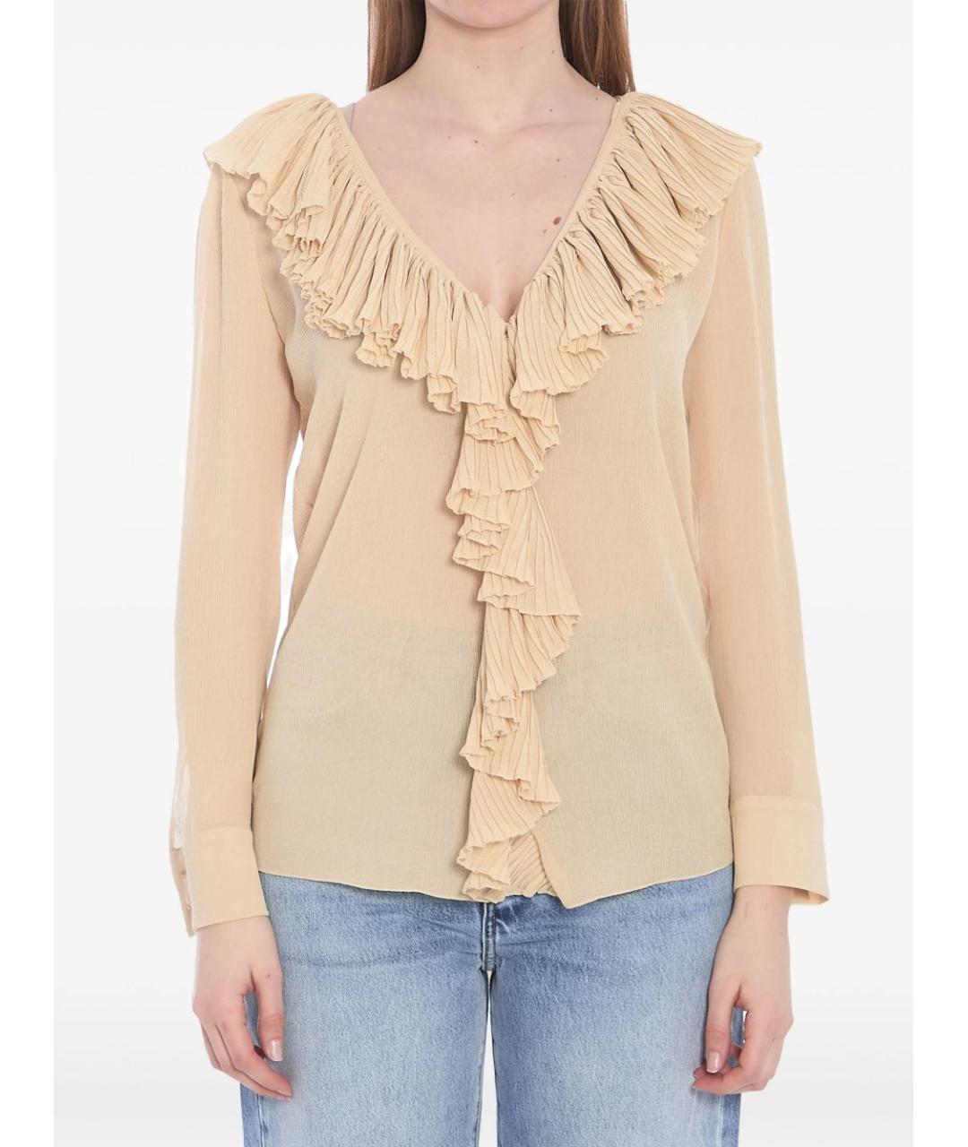 SAINT LAURENT Бежевая шелковая блузы, фото 5