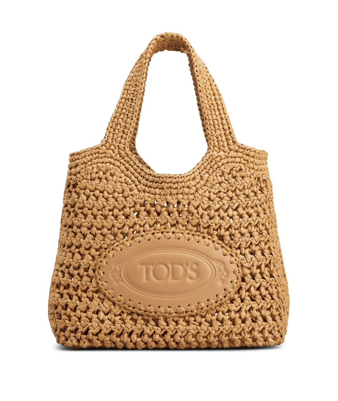 TOD'S Бежевая пелетеная сумка тоут, фото 1