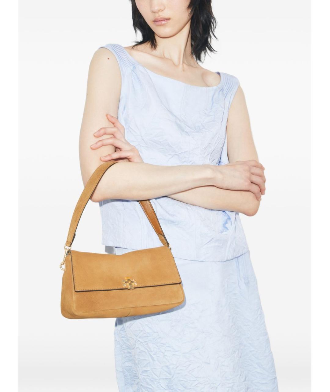 TORY BURCH Бежевая замшевая сумка через плечо, фото 5