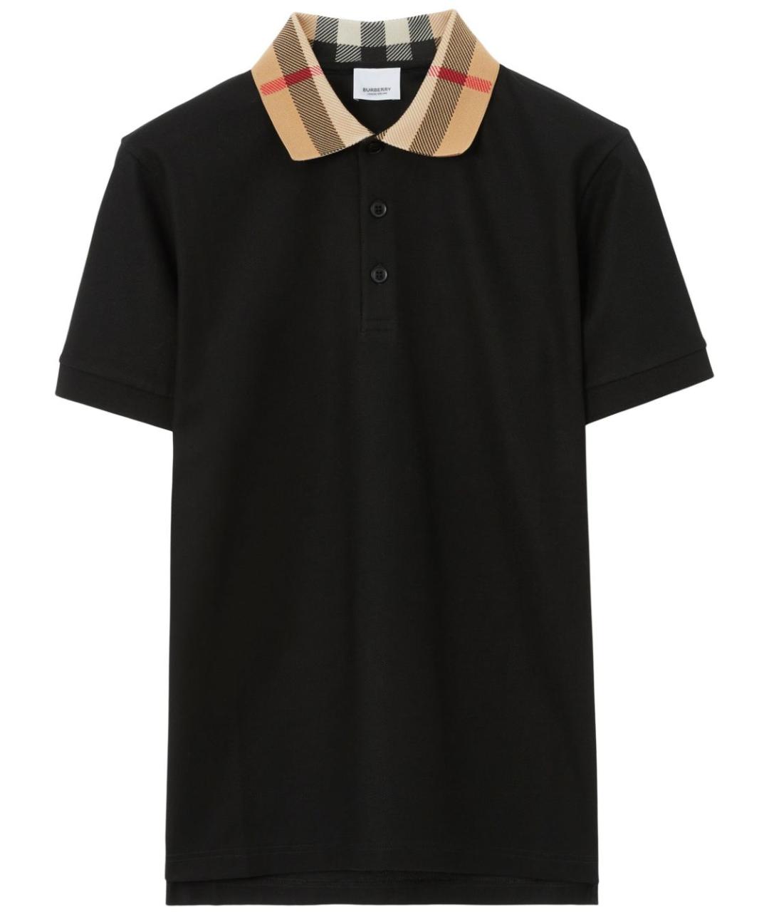 BURBERRY Черное хлопковое поло с коротким рукавом, фото 1
