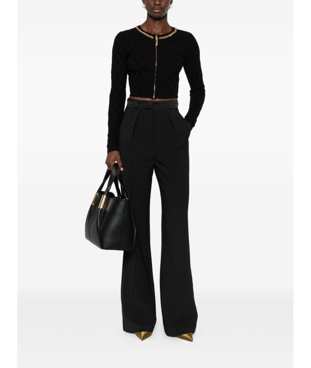 ELISABETTA FRANCHI Черные полиэстеровые прямые брюки, фото 2