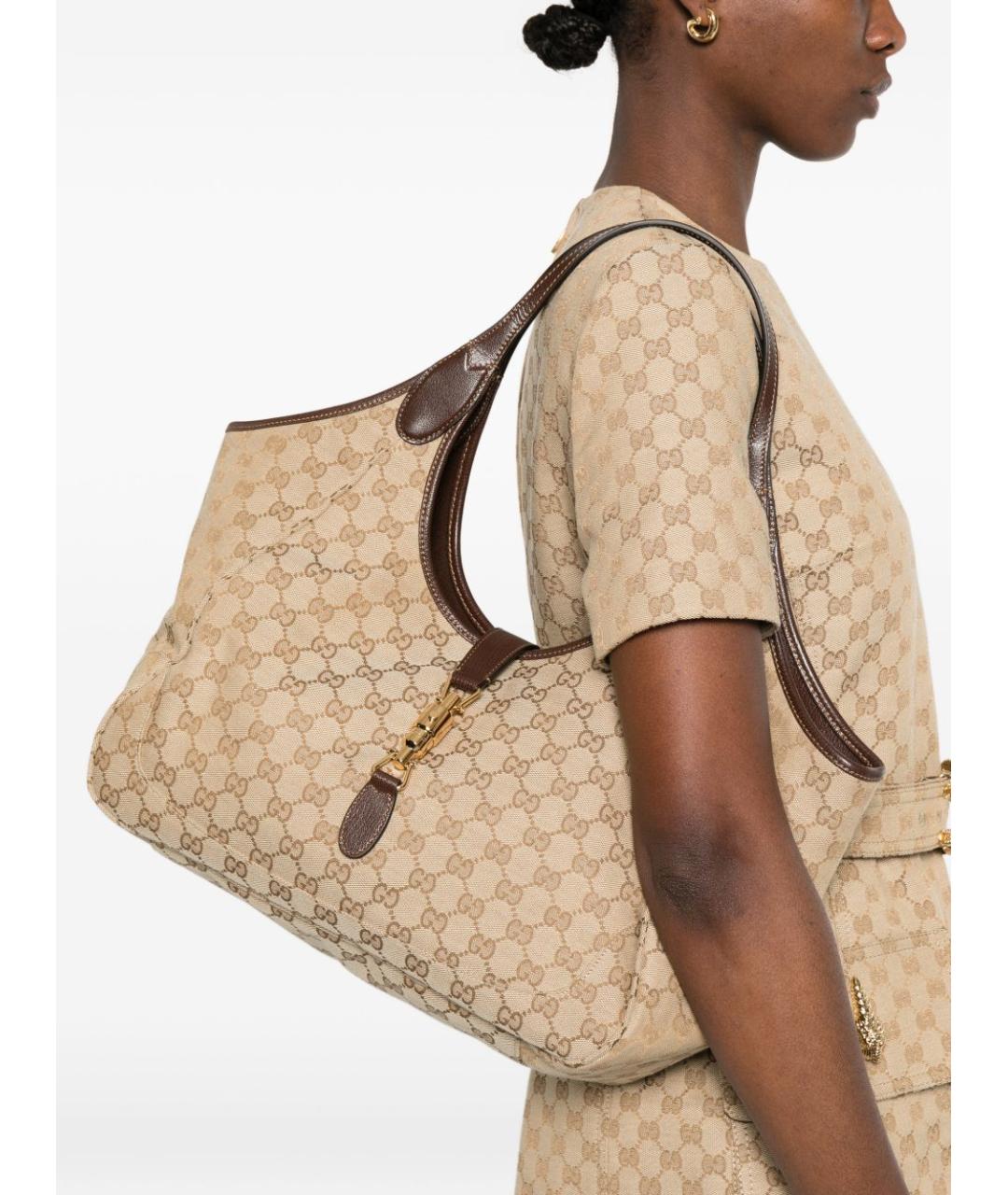 GUCCI Бежевая тканевая сумка тоут, фото 3