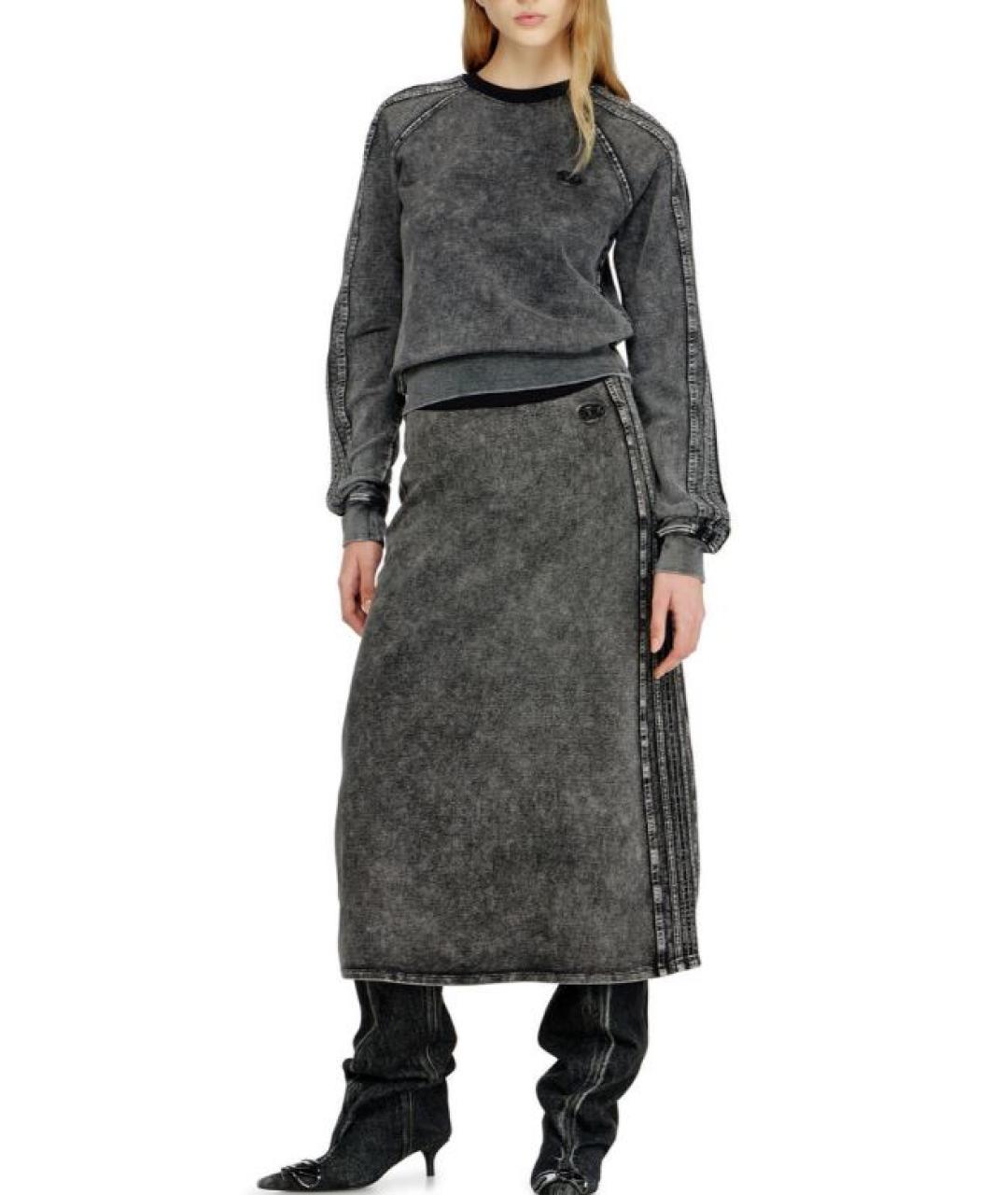 DIESEL Серая хлопковая юбка миди, фото 2