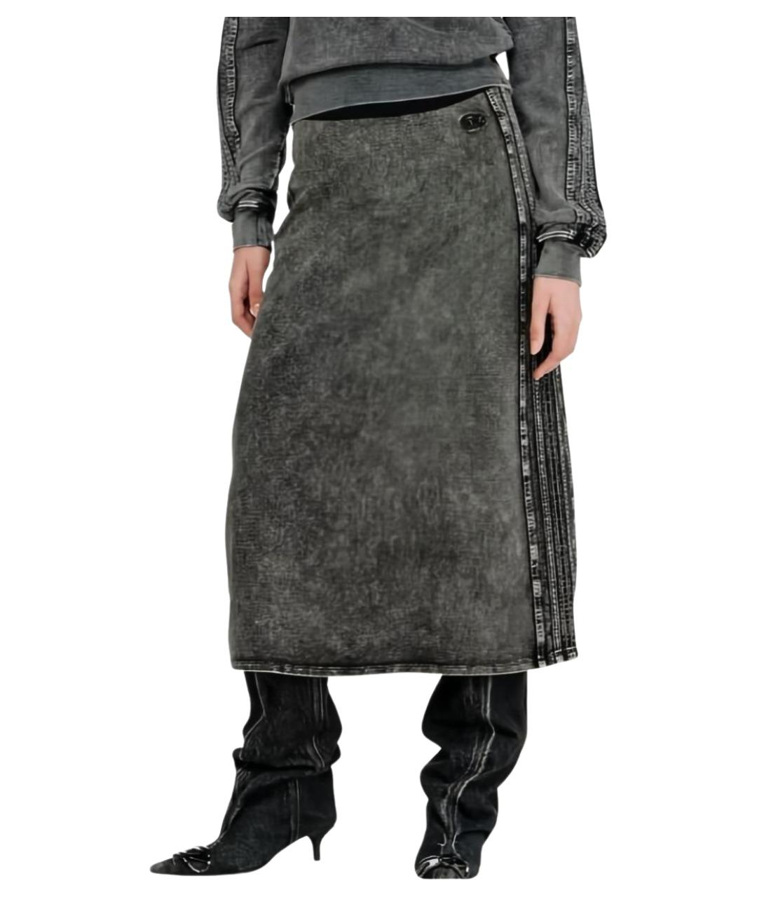 DIESEL Серая хлопковая юбка миди, фото 3