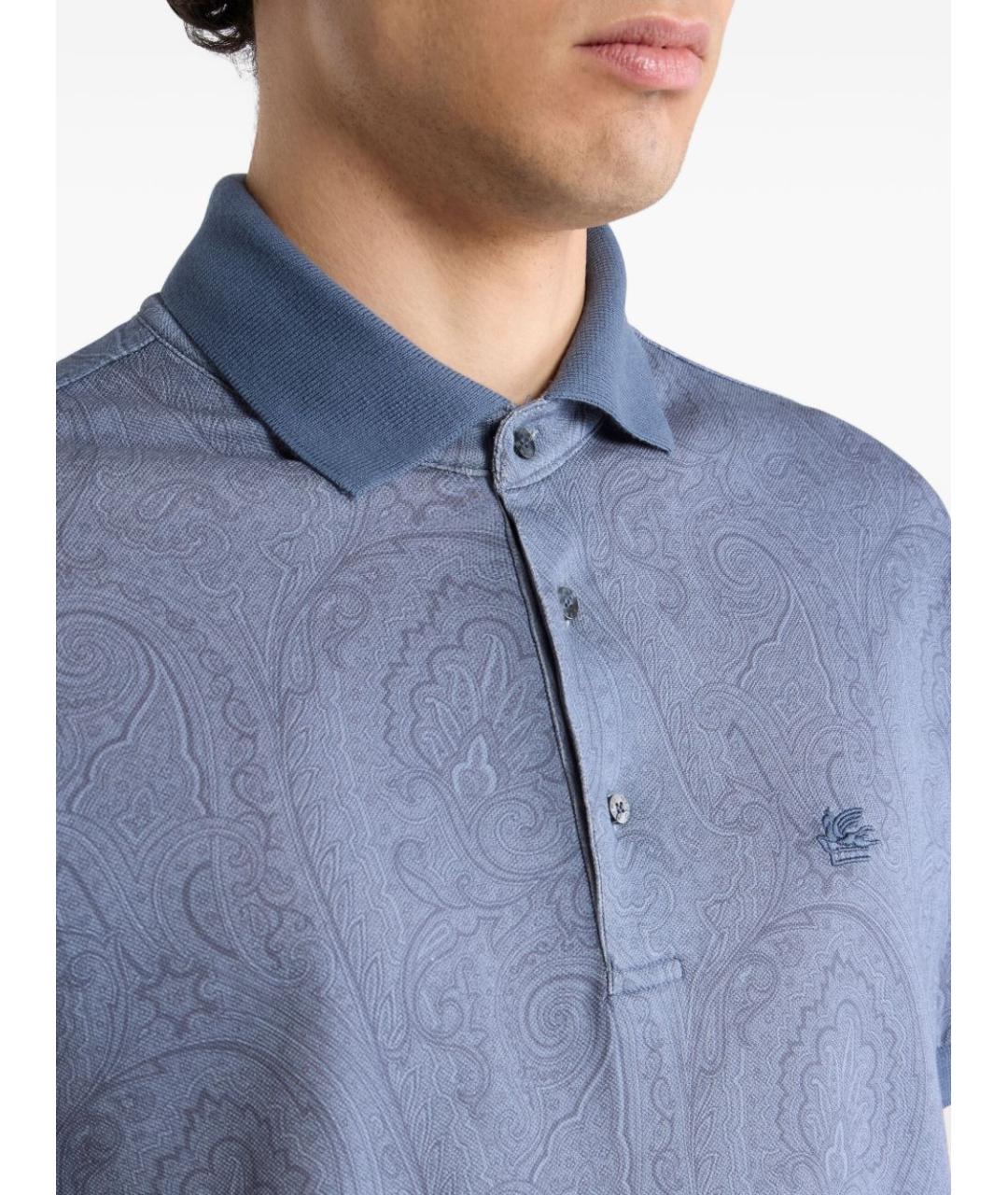 ETRO Синее хлопковое поло с коротким рукавом, фото 4