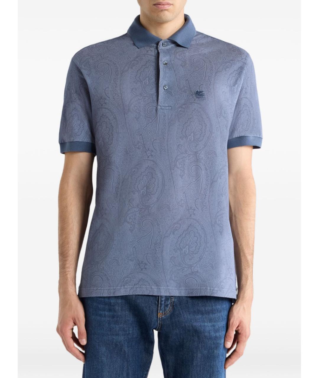 ETRO Синее хлопковое поло с коротким рукавом, фото 3