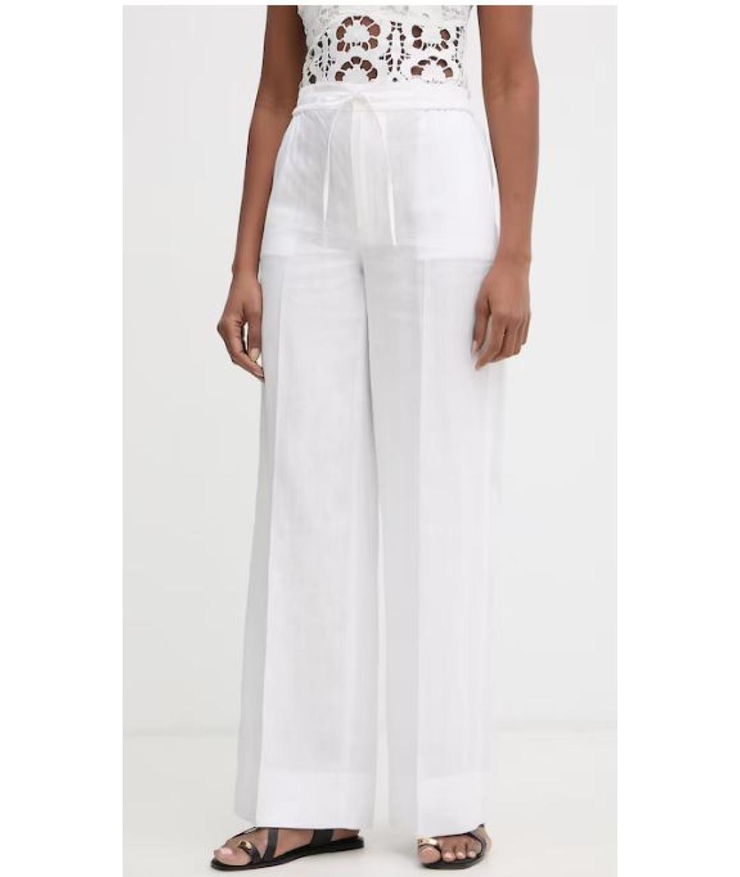 TWIN-SET Белые хлопковые прямые брюки, фото 2