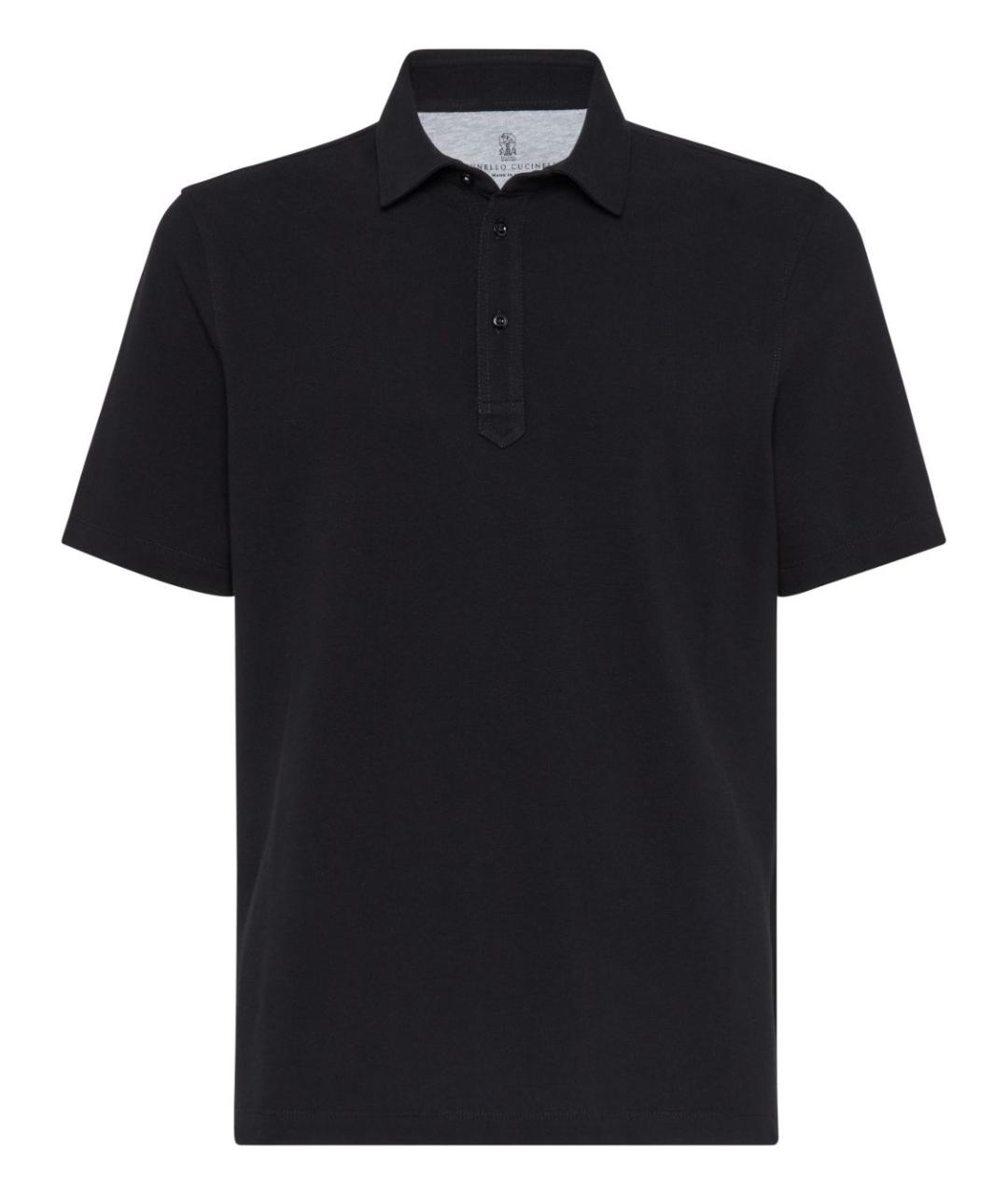 BRUNELLO CUCINELLI Черное хлопковое поло с коротким рукавом, фото 1
