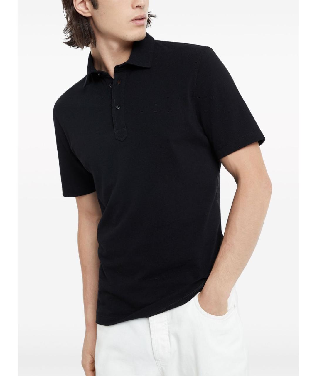 BRUNELLO CUCINELLI Черное хлопковое поло с коротким рукавом, фото 5