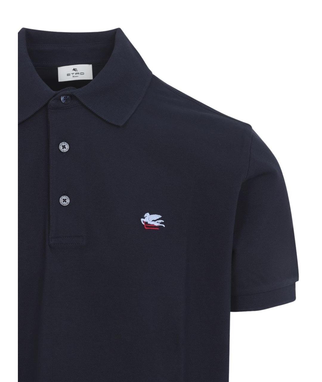 ETRO Темно-синее хлопковое поло с коротким рукавом, фото 3