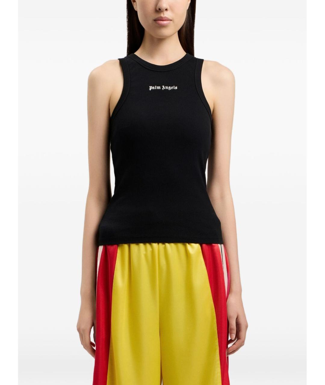 PALM ANGELS Черная хлопко-эластановая майка, фото 2