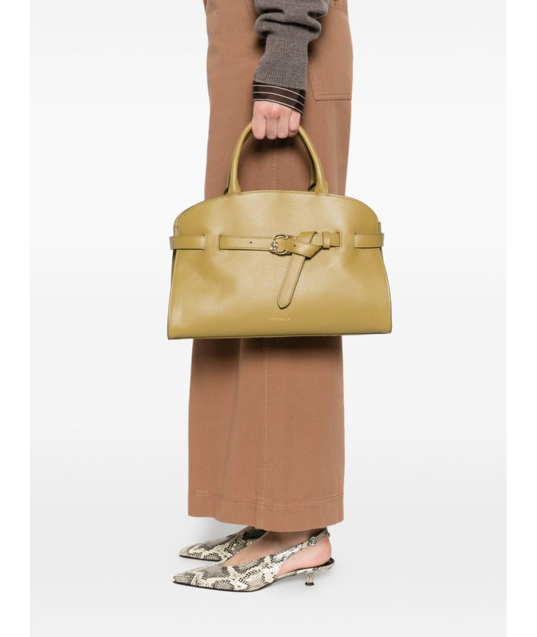 COCCINELLE Горчичная кожаная сумка тоут, фото 3