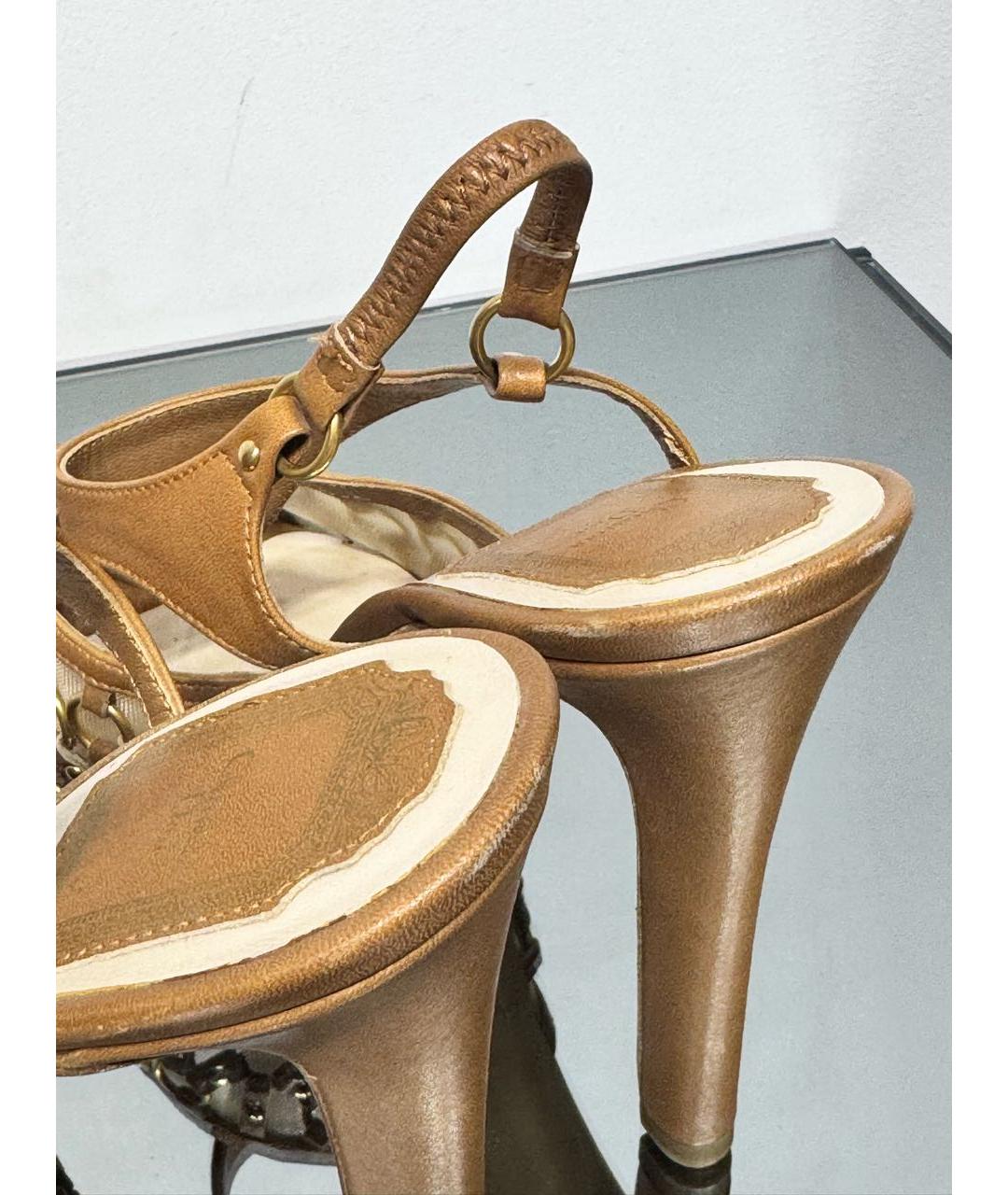 CHRISTIAN DIOR Бежевые кожаные босоножки, фото 8