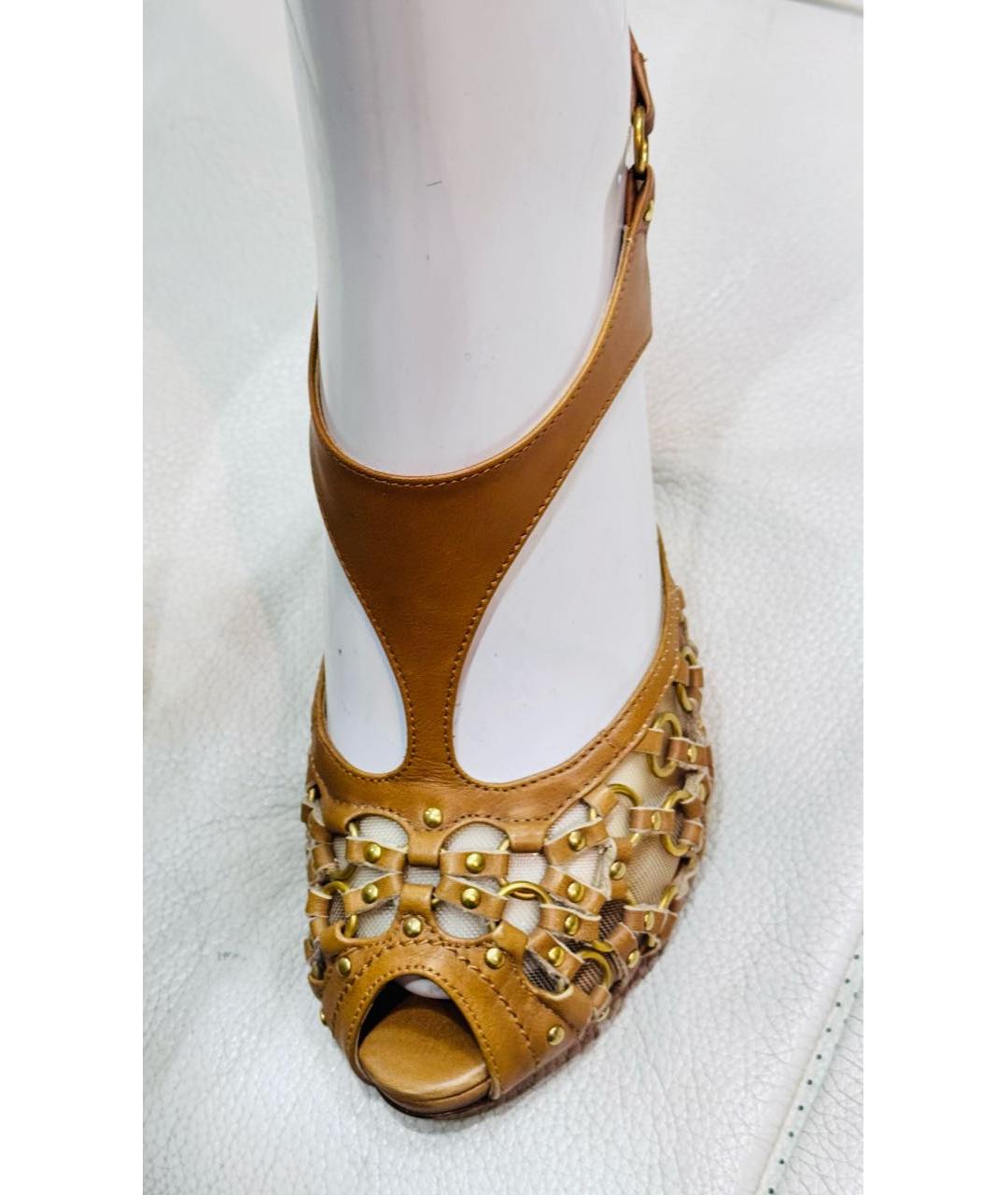 CHRISTIAN DIOR Бежевые кожаные босоножки, фото 5