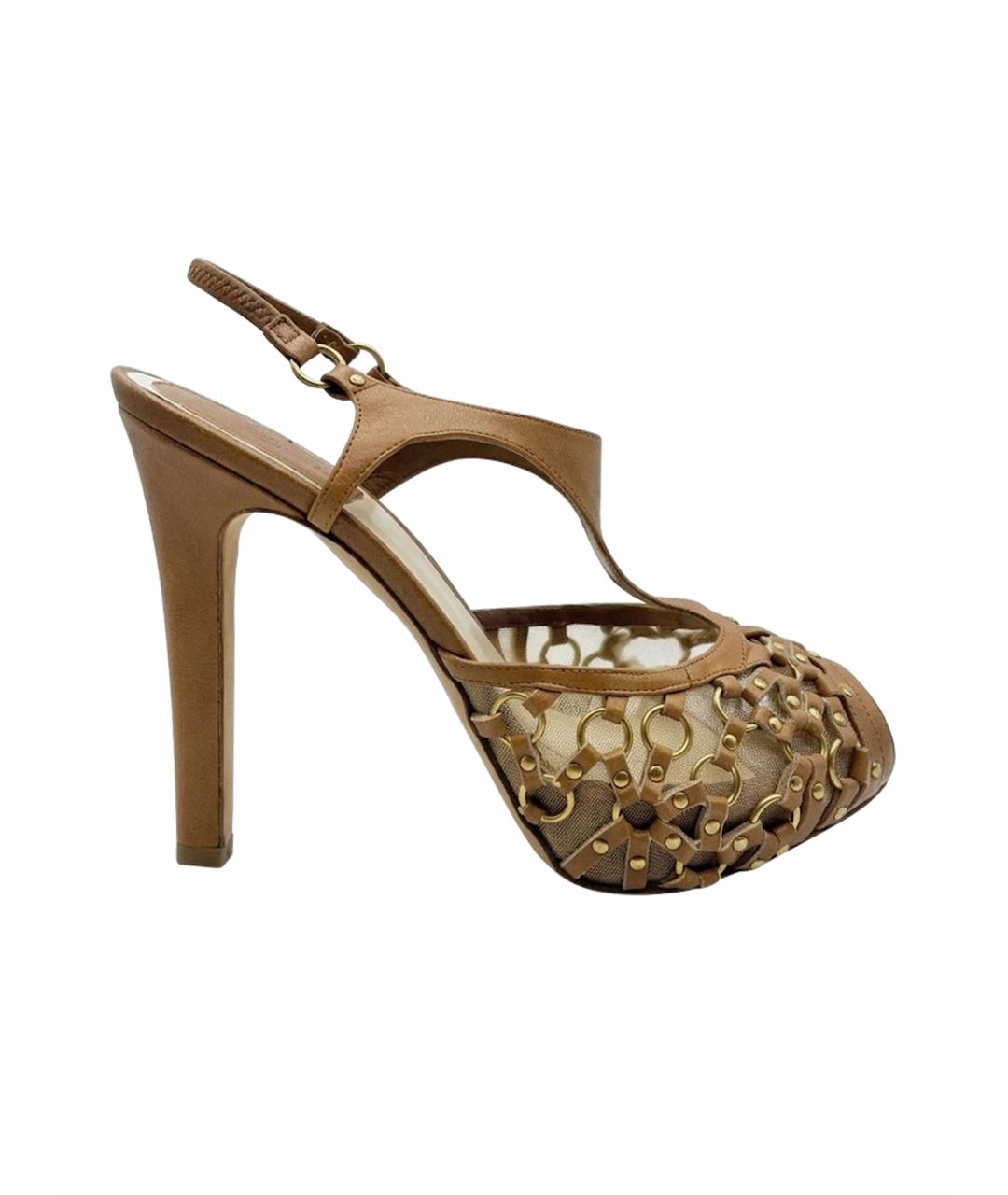 CHRISTIAN DIOR Бежевые кожаные босоножки, фото 1