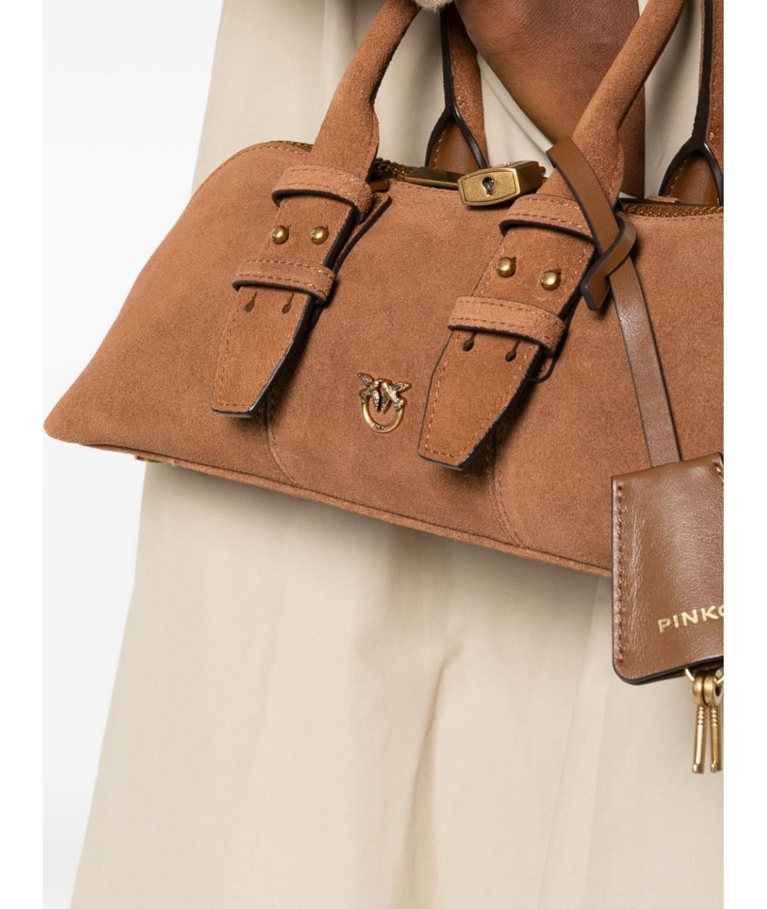 PINKO Коричневая замшевая сумка с короткими ручками, фото 5
