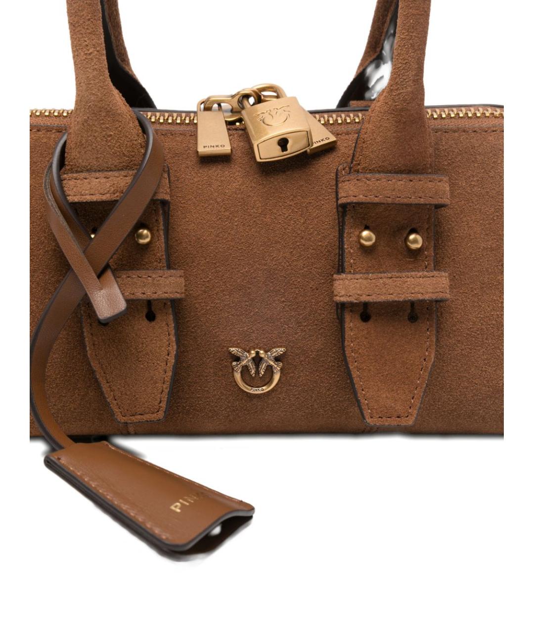 PINKO Коричневая замшевая сумка с короткими ручками, фото 3