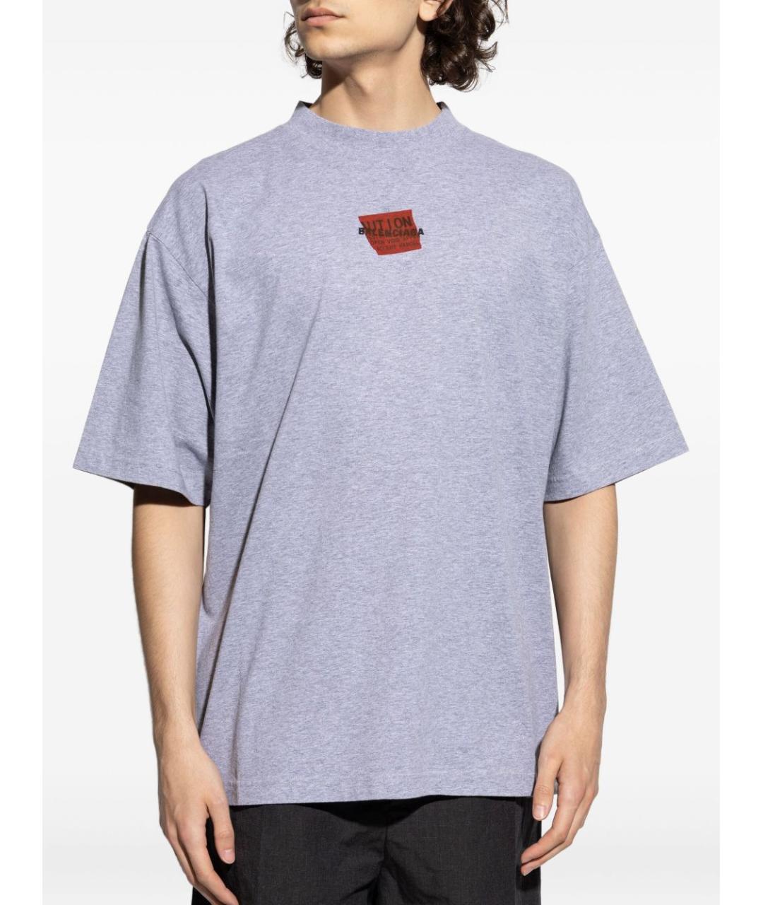 BALENCIAGA Серая хлопковая футболка, фото 2