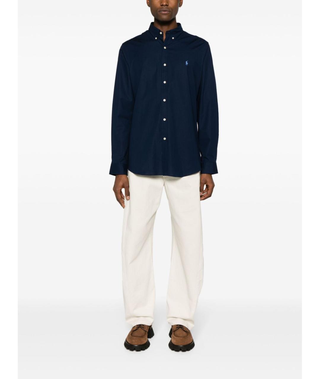 RALPH LAUREN Темно-синяя хлопковая классическая рубашка, фото 5