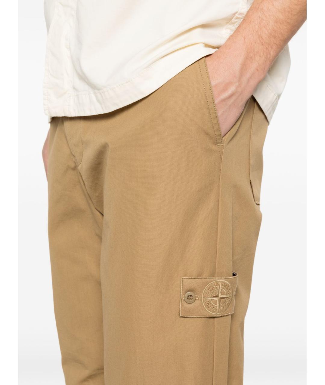 STONE ISLAND Бежевые хлопковые повседневные брюки, фото 5