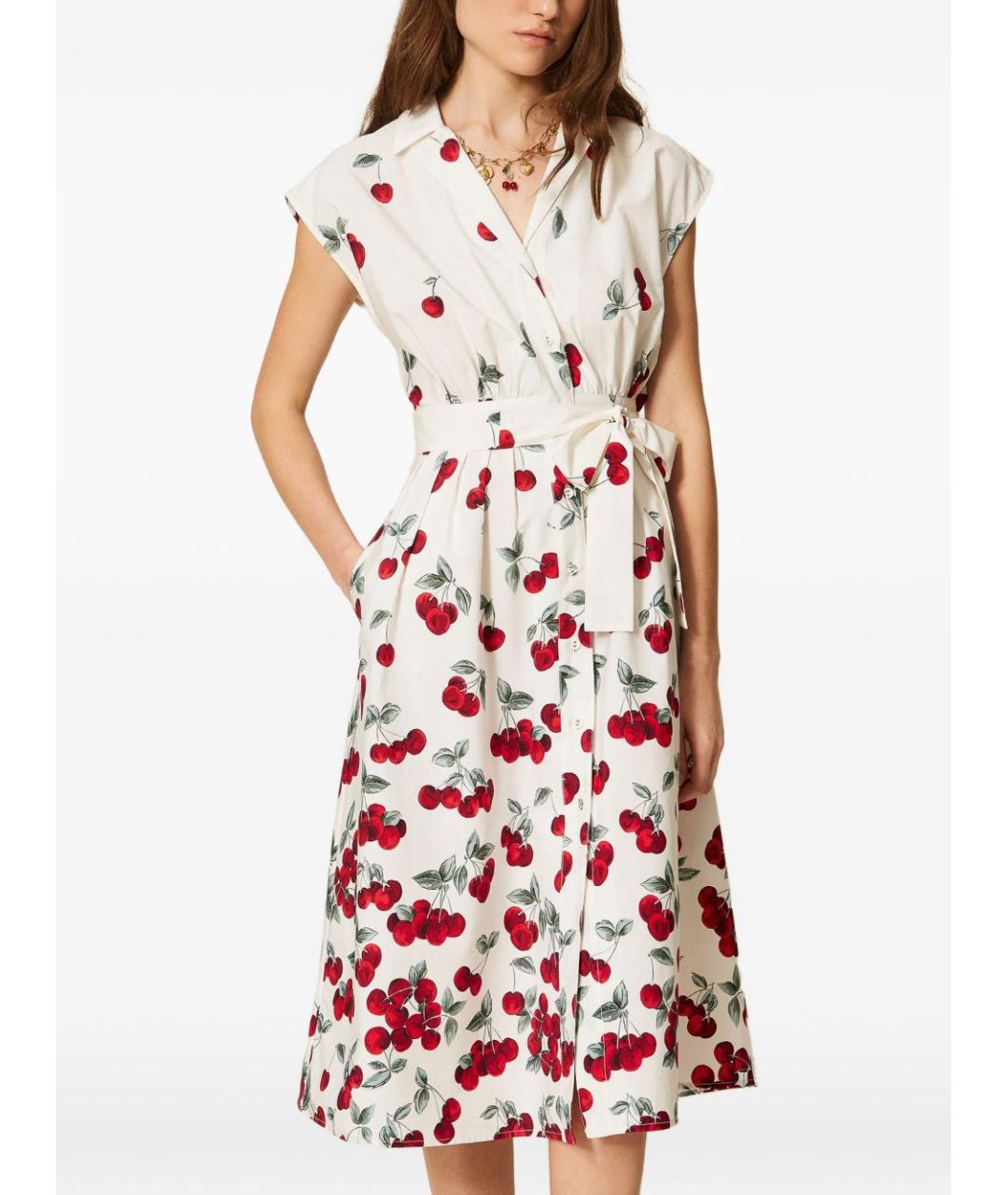 TWIN-SET Белое хлопковое повседневное платье, фото 5