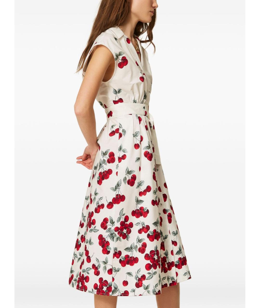 TWIN-SET Белое хлопковое повседневное платье, фото 3