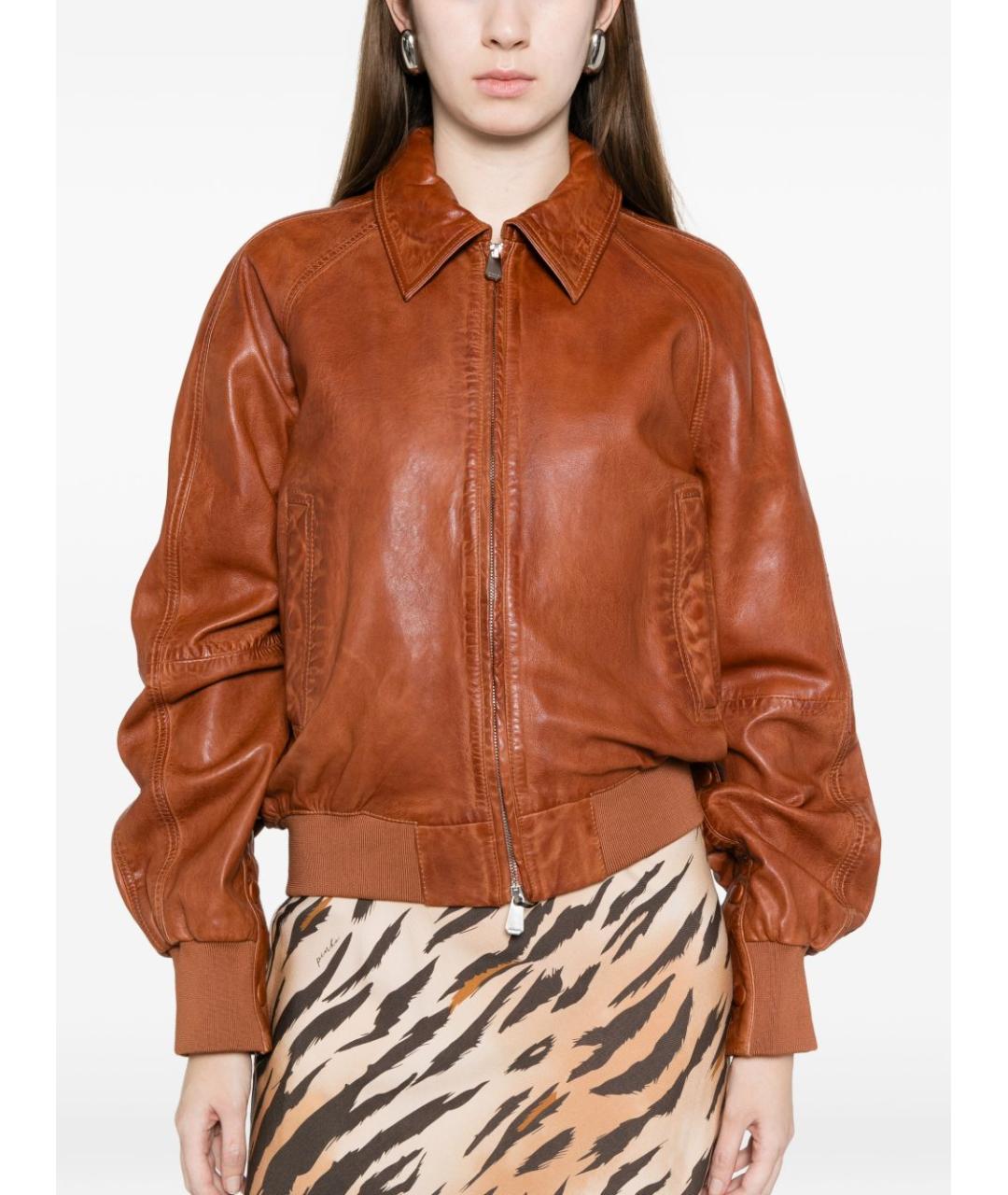 PINKO Коричневая кожаная куртка, фото 3
