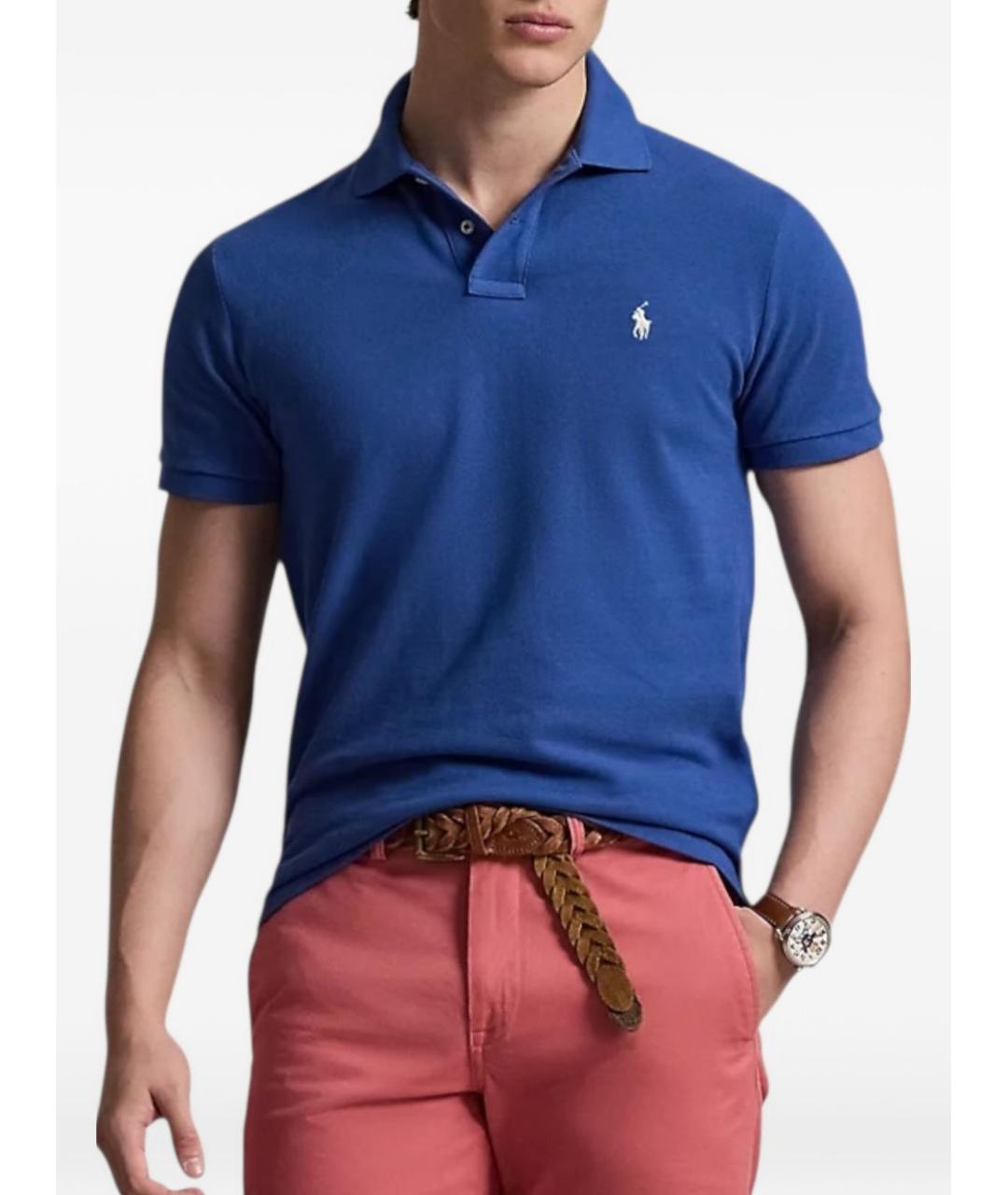 RALPH LAUREN Синее хлопковое поло с коротким рукавом, фото 4