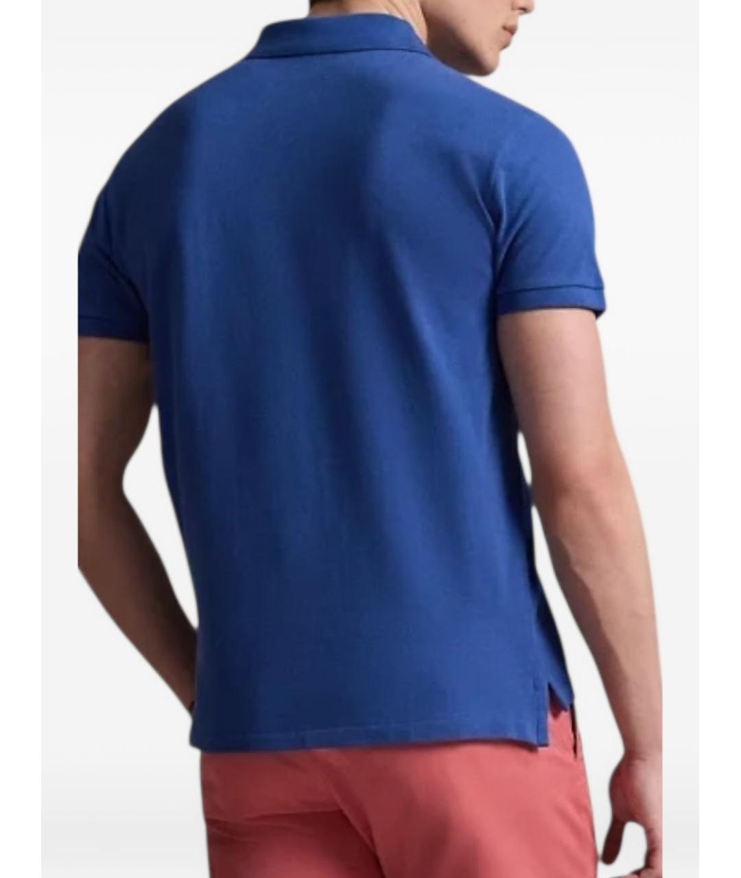 RALPH LAUREN Синее хлопковое поло с коротким рукавом, фото 3