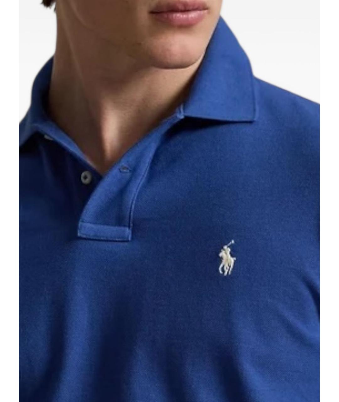RALPH LAUREN Синее хлопковое поло с коротким рукавом, фото 2