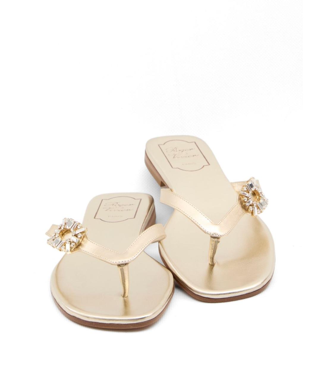 ROGER VIVIER Золотые кожаные шлепанцы, фото 5