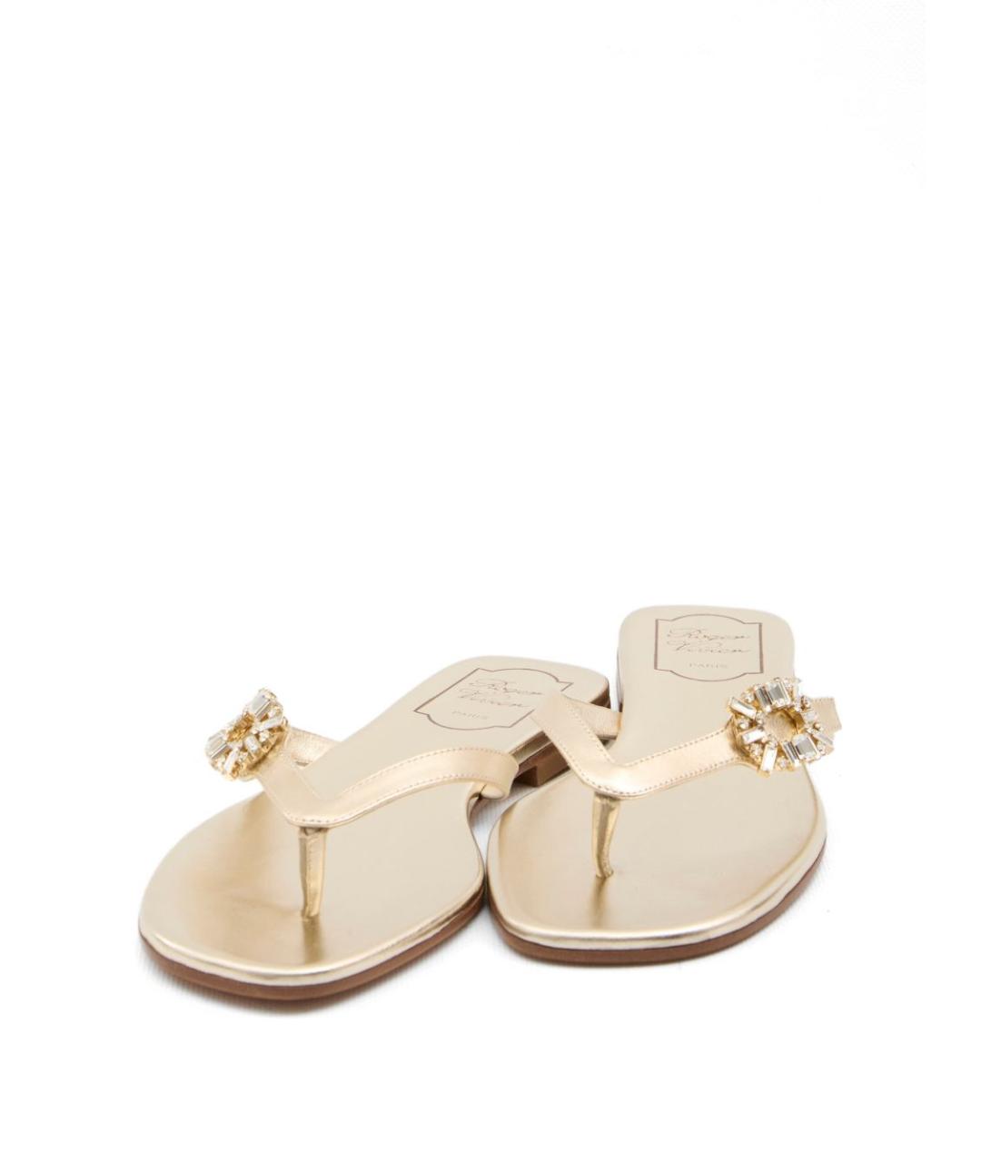 ROGER VIVIER Золотые кожаные шлепанцы, фото 3