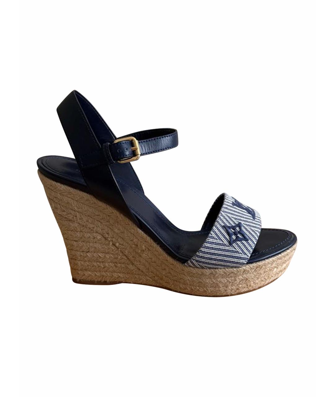 LOUIS VUITTON Синие текстильные босоножки, фото 1