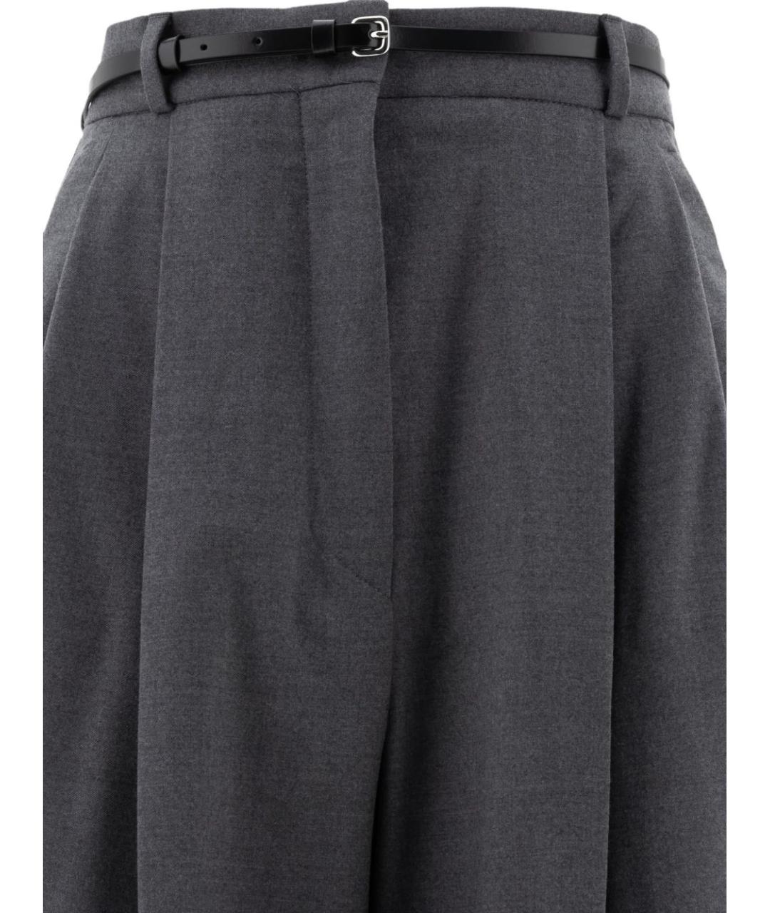 SPORTMAX Серые шерстяные прямые брюки, фото 3