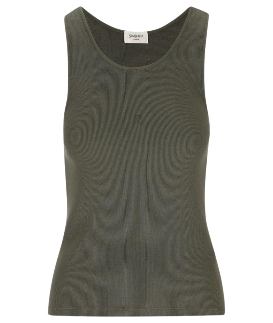 SAINT LAURENT Хаки хлопковая майка, фото 1