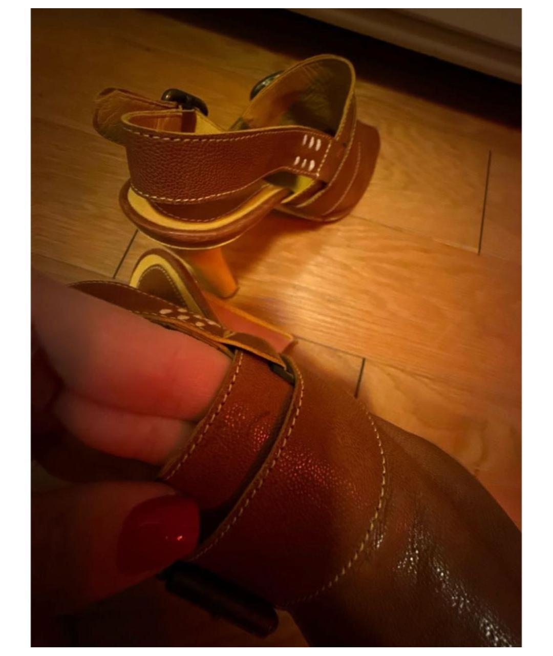 MANOLO BLAHNIK Коричневые кожаные босоножки, фото 6