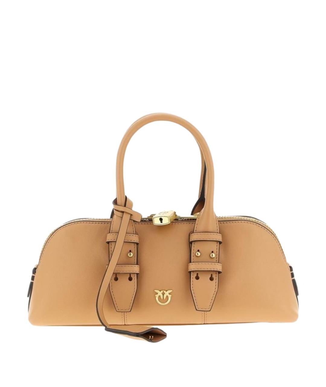 PINKO Коричневая кожаная сумка с короткими ручками, фото 1