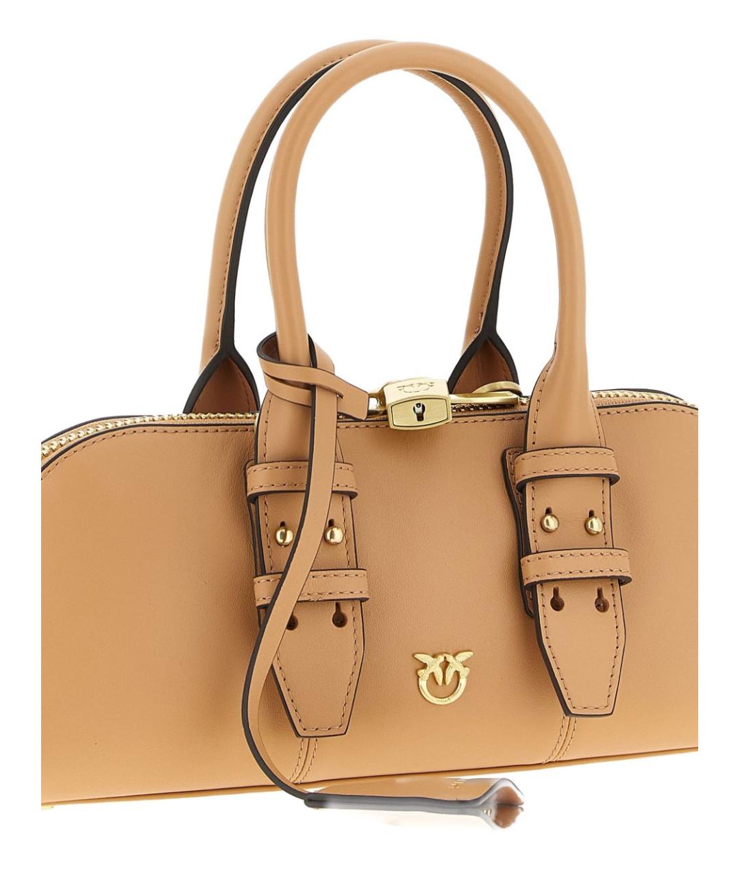 PINKO Коричневая кожаная сумка с короткими ручками, фото 3